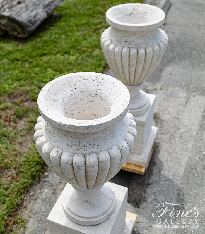 Marble Planters  - Stunning Italian Travertine Planter Pair - MP-511